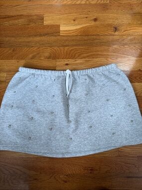 Embellished Gray Drawstring mini Skirt